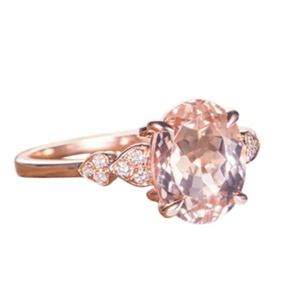 Oval Cut Morganite Engagement Bridal Ring Rose Gold Half Eternity Diamond Hearts